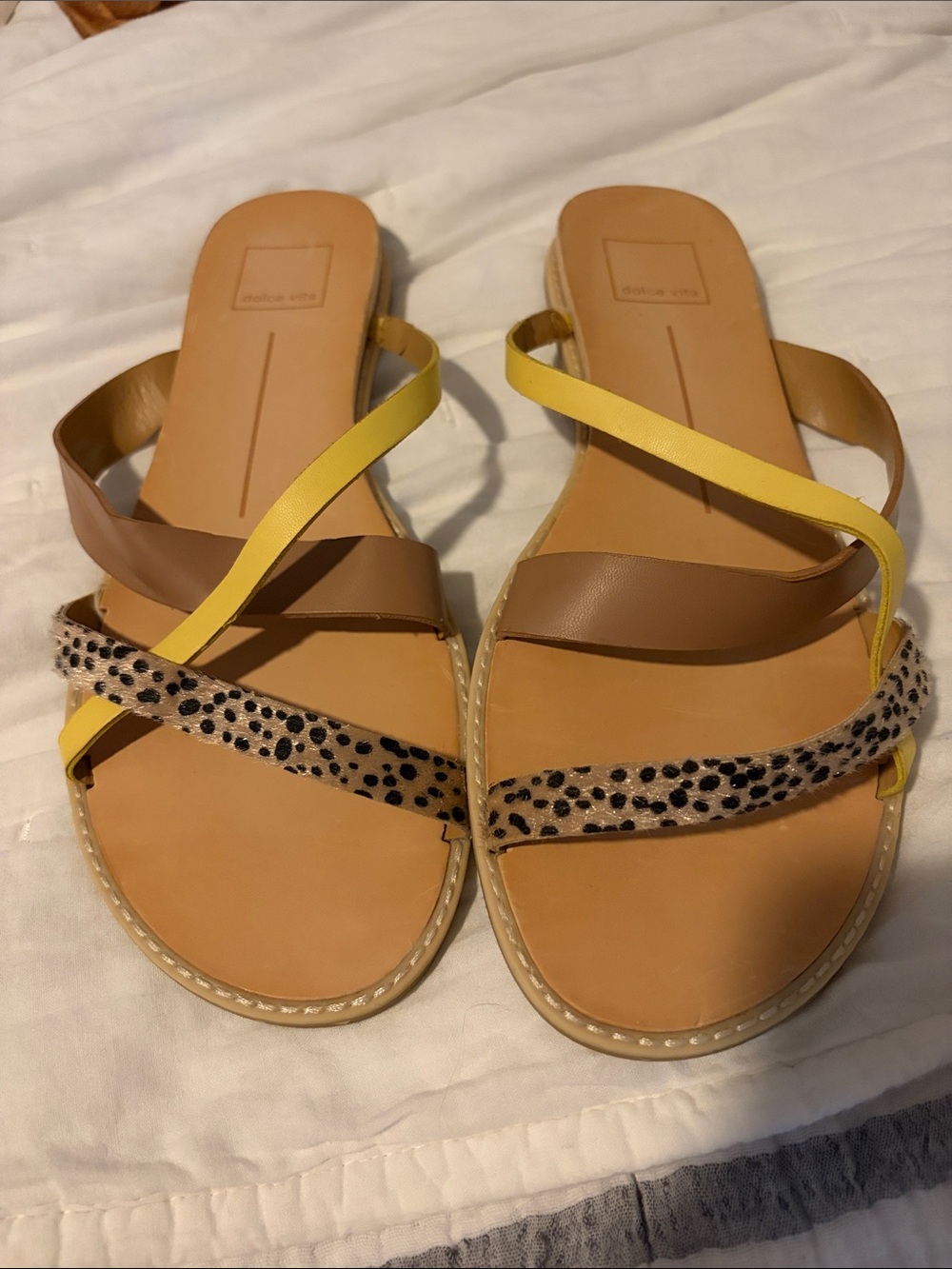Dolce Vita Brown, Yellow & Leopard-Print Multi-Strap Sandals